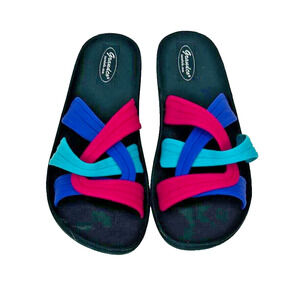 Vtg Grandco Slides Sandals Women’s Size 8 Rubber Pink Turquiose SS-9086